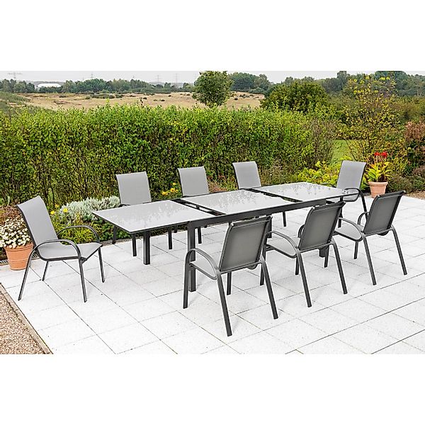 Merxx Amalfi Set 9 -tlg. 8 Stapelsessel Auszieh-Gartentisch 200 (300)x100cm günstig online kaufen