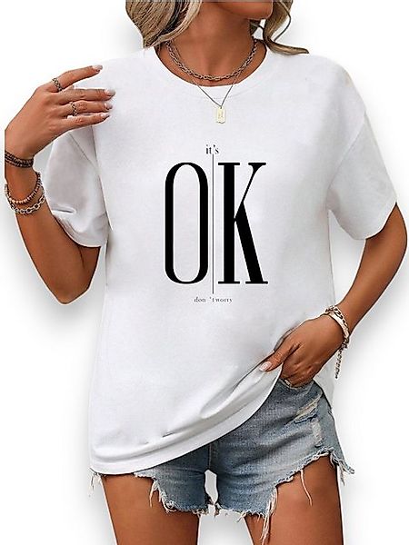 PYL Kurzarmshirt Damen Sommer Casual T-Shirt mit Brief Print Tee günstig online kaufen