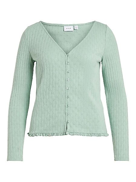 VILA Gerippte V-ausschnitt- Strickjacke Damen Grün günstig online kaufen