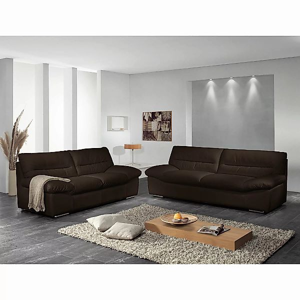 home24 Cotta Sofa Doug 3-Sitzer Dunkelbraun Echtleder 231x87x100 cm (BxHxT) günstig online kaufen