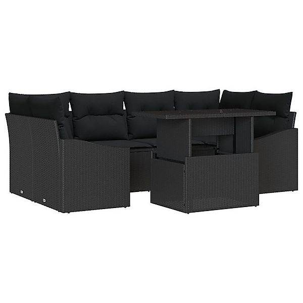 vidaXL Loungesofa 7-teilige Garten-Sofagarnitur mit Kissen Schwarz Poly Rat günstig online kaufen