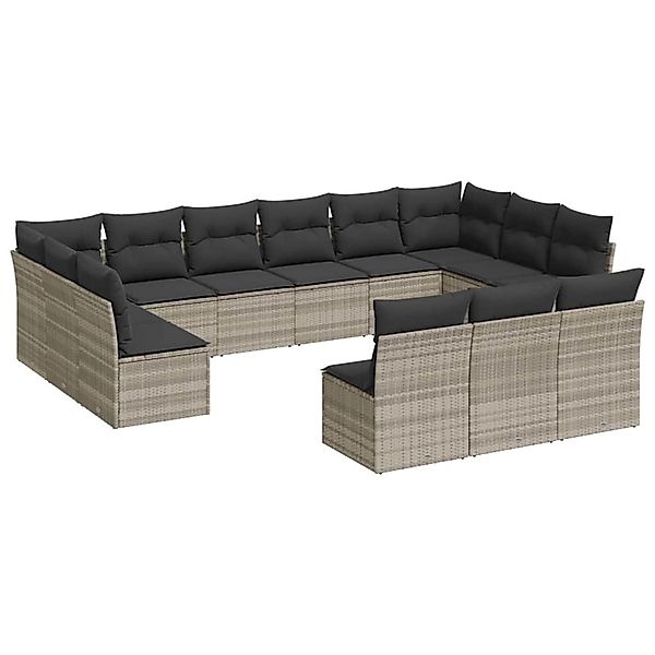 vidaXL 13-Tlg Garten-Sofagarnitur mit Kissen Hellgrau Poly Rattan 3218392 günstig online kaufen