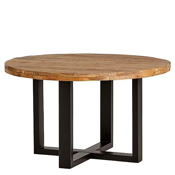 Holztisch Massiv im Industry und Loft Stil runder Tischplatte günstig online kaufen