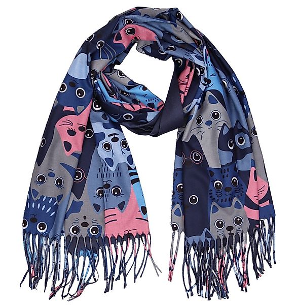 MIRROSI Modeschal weicher und warmer Schal Katzen Muster mit Fransen, 70x18 günstig online kaufen