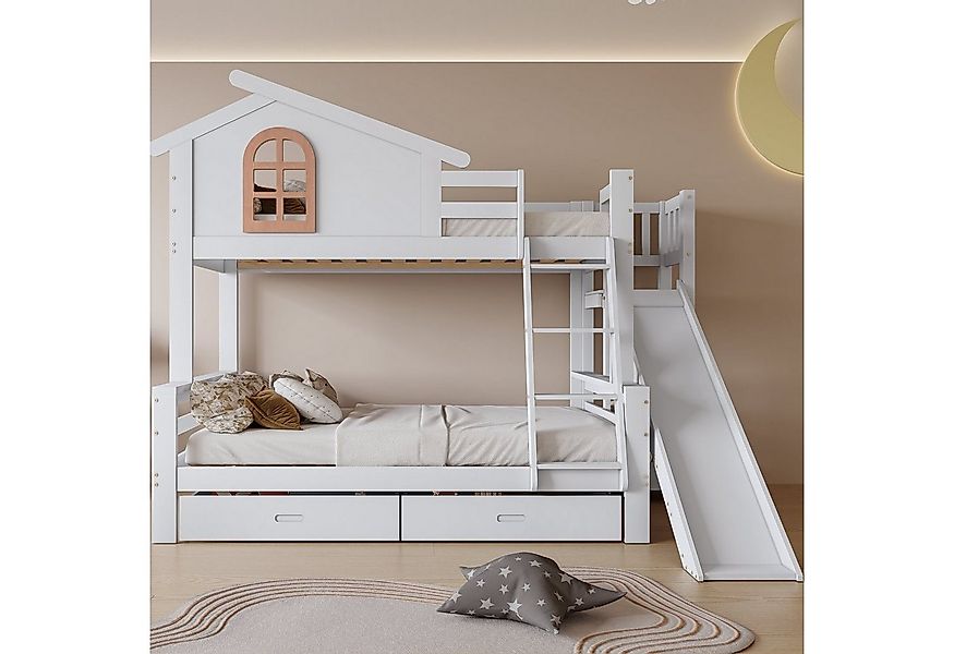 Flieks Etagenbett, Kinderbett mit Rutsche, Leiter und zwei Schubladen, 90x2 günstig online kaufen