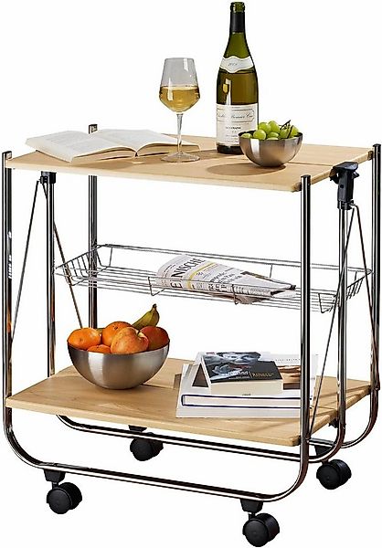 WENKO Servierwagen Modell Dinett Deluxe, Küchenwagen mit 2 Ablagen und Korb günstig online kaufen