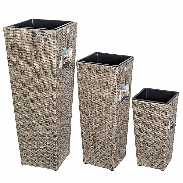 Polyrattan Blumentopf 3er-Set Creme günstig online kaufen