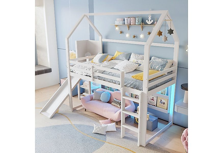 Ulife Hochbett Kinderbett Jugendbett mit LED-Beleuchtung & praktischen Rega günstig online kaufen