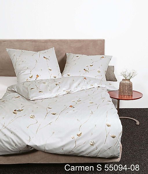 Janine Interlock Jersey Bettwäsche Carmen 55094-08 Vögel Grau 135x200 günstig online kaufen