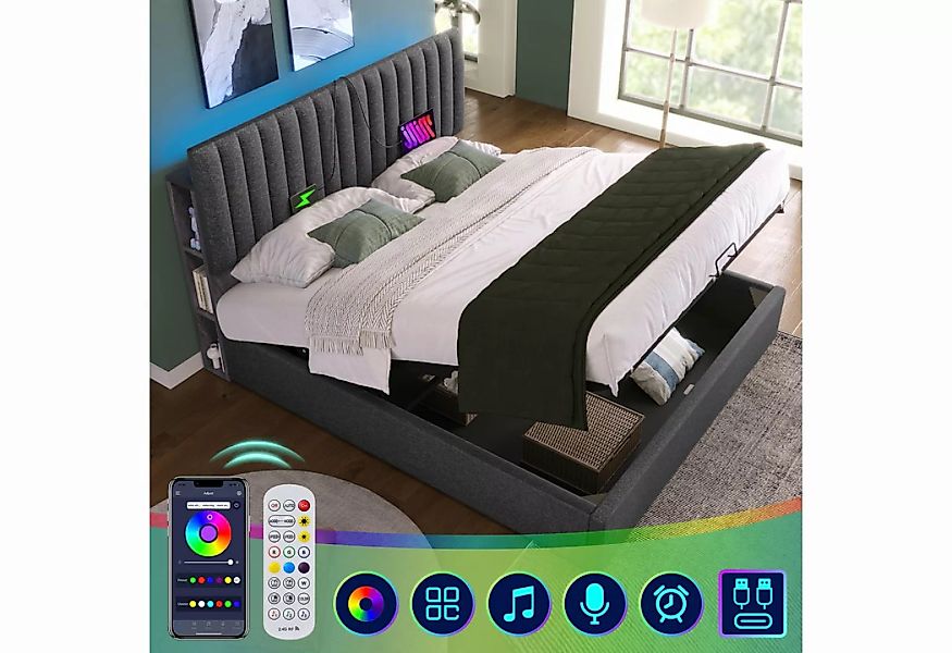 DOPWii Polsterbett Stauraum Doppelbett LED App-Control Bett mit aufladen US günstig online kaufen