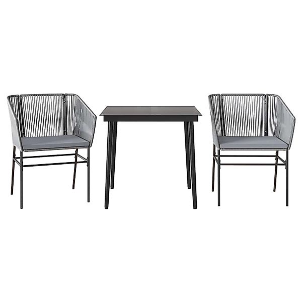 vidaXL 3-Tlg Garten-Essgruppe mit Kissen Grau Poly Rattan Glas 3334527 günstig online kaufen