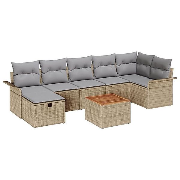 vidaXL Loungesofa 8-teiliges Garten-Sofa-Set mit Kissen Beige Poly-Rattan, günstig online kaufen