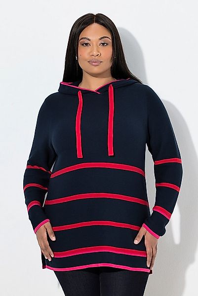 Ulla Popken Wollpullover Pullover Ringel Farbakzente Kapuze Langarm günstig online kaufen