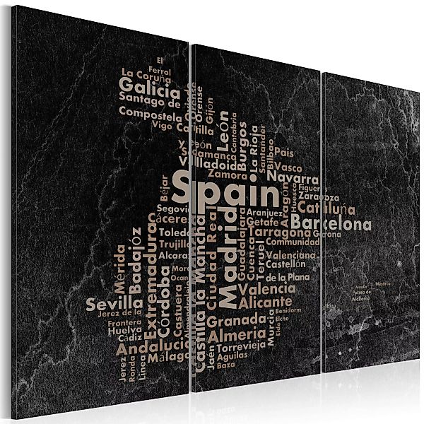 Wandbild - Text Map Of Spain On The Blackboard - Triptych günstig online kaufen