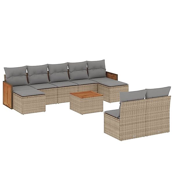 vidaXL 10-Tlg Garten-Sofagarnitur mit Kissen Beige Poly Rattan 3260463 günstig online kaufen