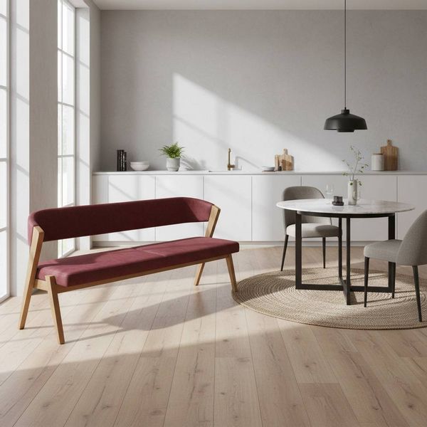 Esszimmersitzbank in Rot und Wildeiche Massivholz Vierfußgestell günstig online kaufen