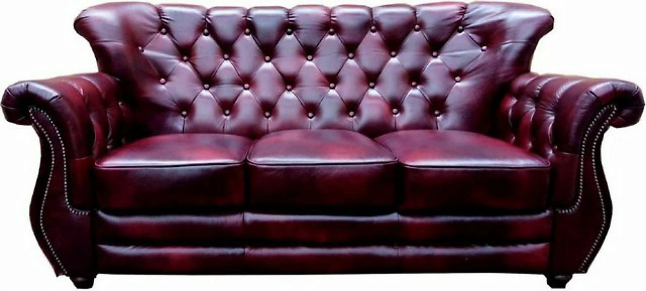 Casa Padrino Chesterfield-Sofa Luxus Chesterfield Leder 3er Sofa Bordeauxro günstig online kaufen