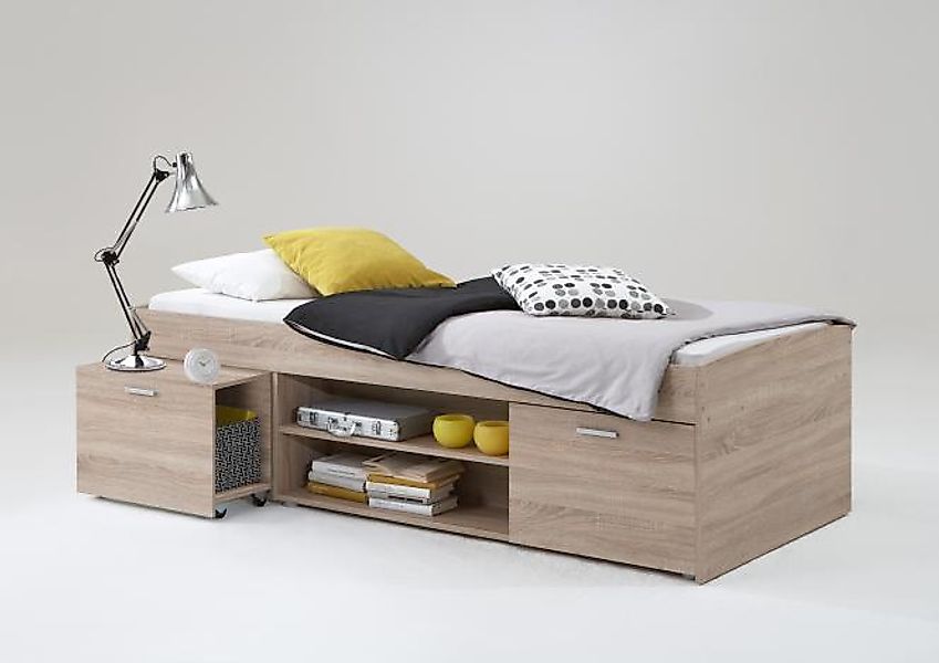 CARLO 1 90x200 Bettanlage inkl ausziehbarer Nako von FMD Eiche günstig online kaufen