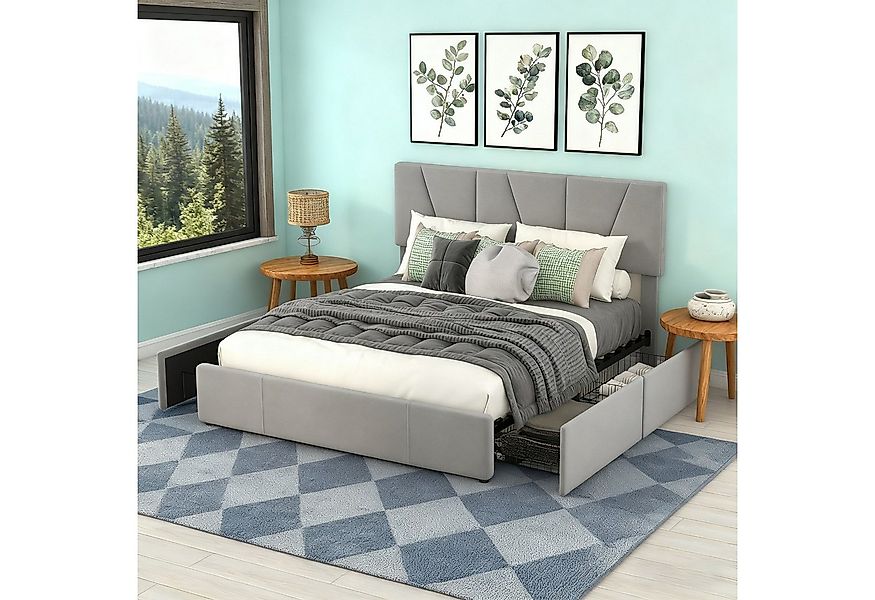 MODFU Bett mit verstellbarem Kopfteil und 4 seitlichen Schubladen (Doppelbe günstig online kaufen