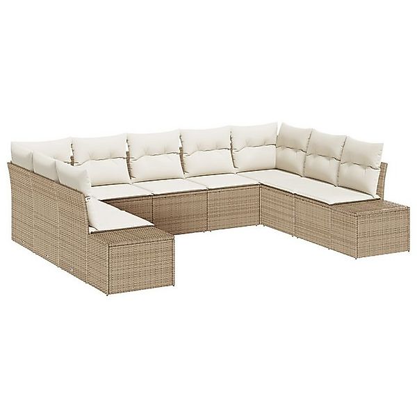vidaXL Loungesofa 9-tlg. Garten-Sofagarnitur mit Kissen Beige Poly Rattan, günstig online kaufen