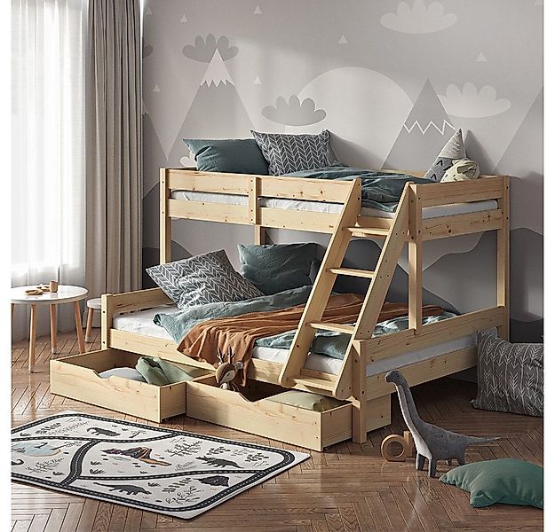 VitaliSpa® Etagenbett Everest, Naturholz, 140x200 / 90x200 cm mit Schublade günstig online kaufen