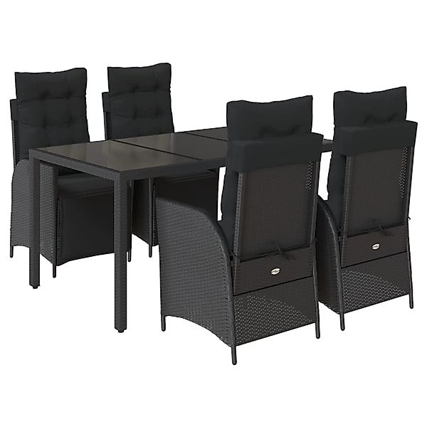 vidaXL 5-Tlg Garten-Essgruppe mit Kissen Schwarz Poly Rattan 3213322 günstig online kaufen