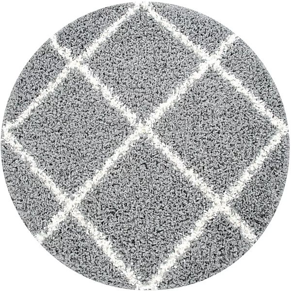 Paco Home Hochflor-Teppich »Kalmar 441«, rund, Scandi Design, Rauten Muster günstig online kaufen