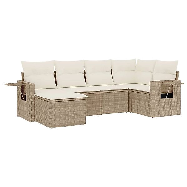 vidaXL 6-Tlg Garten-Sofagarnitur mit Kissen Beige Poly Rattan 3220457 günstig online kaufen