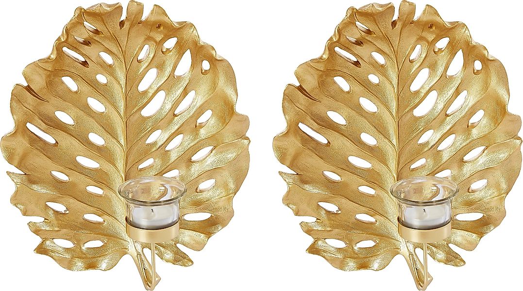 Leonique Wandkerzenhalter Leaf, gold (2er-Set), modern, günstig online kaufen
