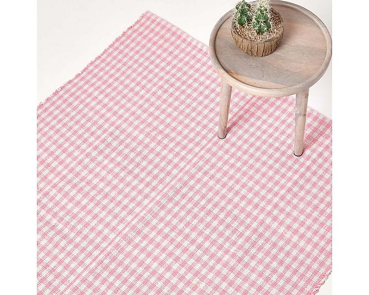Homescapes Teppich Webteppich rosa-weiß kariert – Baumwollteppich Vichy-Kar günstig online kaufen