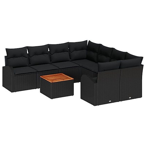 vidaXL Loungesofa 9-teiliges Garten-Sofa-Set mit Kissen Schwarz Polyrattan, günstig online kaufen