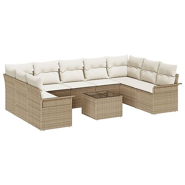 vidaXL Loungesofa 10-tlg. Garten-Sofagarnitur mit Kissen Braun Poly Rattan, günstig online kaufen