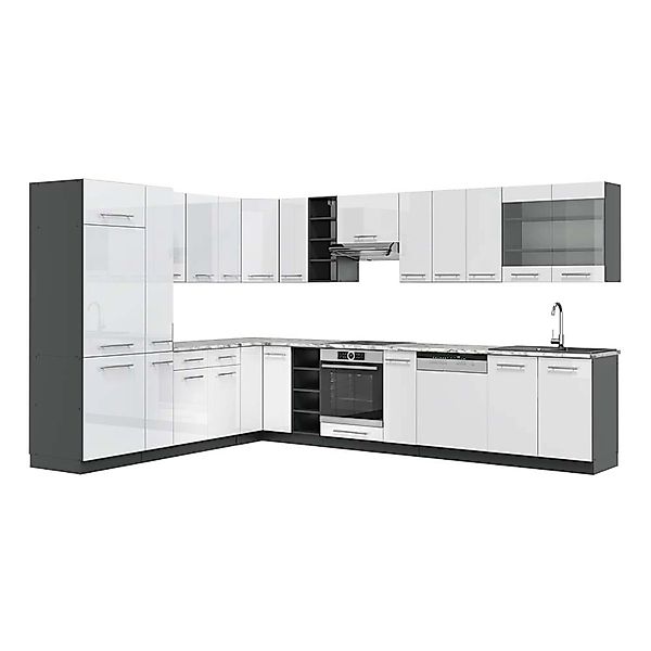 Vicco Fame-Line Eckküche Weiß Hochglanz/Anthrazit 347 x 257 cm AP Marmor günstig online kaufen
