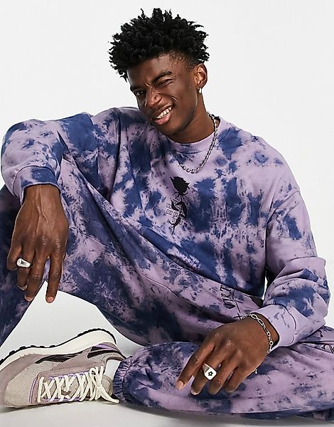 ASOS DESIGN – Oversize-Sweatshirt in Lila mit Batikmuster und Rosenprint, K günstig online kaufen