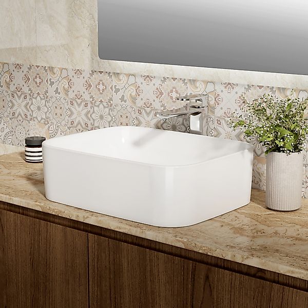 EMKE Aufsatzwaschbecken Eckiger Waschbecken Keramik Waschbecken günstig online kaufen