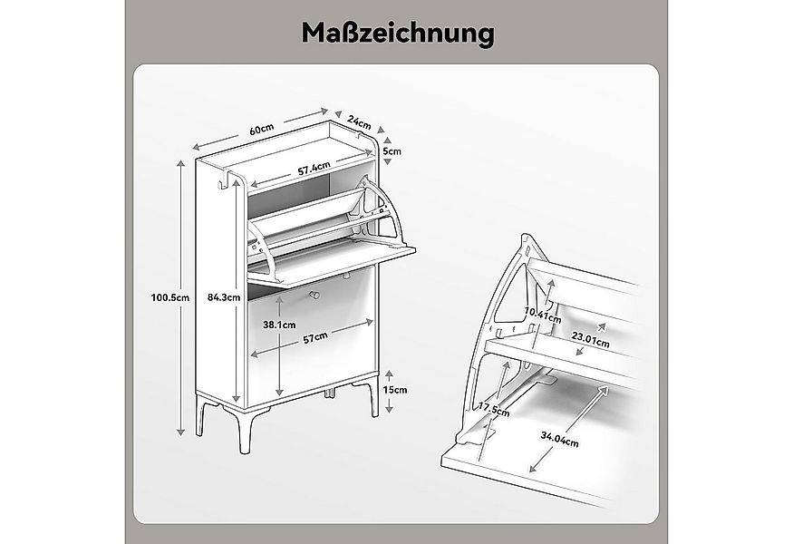 Dripex Schuhschrank mit 2 klappbaren Schubladen und Metallfüßen, verstellba günstig online kaufen