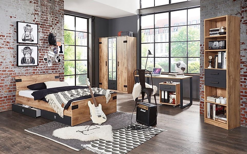 Bettschubkasten 2er Set zu Bett LIVERPOOL von Wimex Plankeneiche / Graphit günstig online kaufen