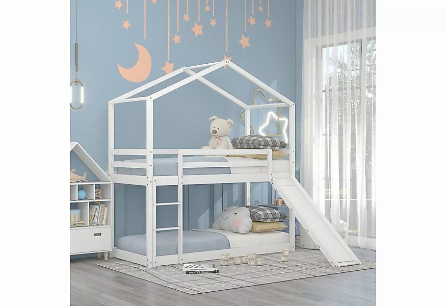 Fangqi Kinderbett 90 x 200 cm niedriges Etagenbett mit Rutsche und senkrech günstig online kaufen