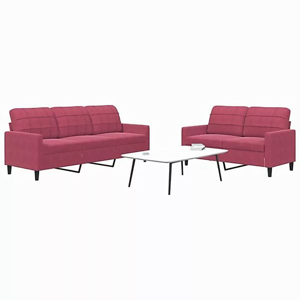 vidaXL Sofa, 2-tlg. Sofagarnitur mit Kissen Weinrot Samt günstig online kaufen