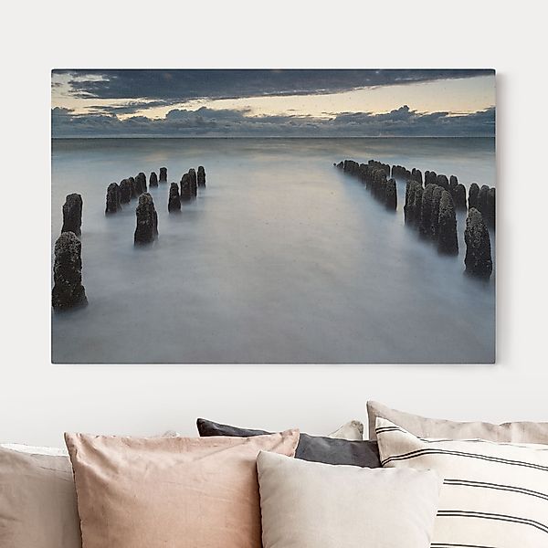 Leinwandbild auf Canvas Natural Holzbuhnen in der Nordsee auf Sylt günstig online kaufen