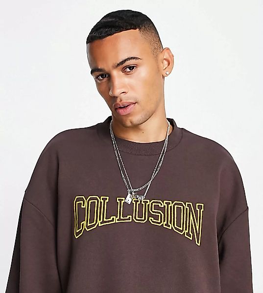 COLLUSION – Oversize-Sweatshirt mit College-Stickerei in Braun, Kombiteil günstig online kaufen