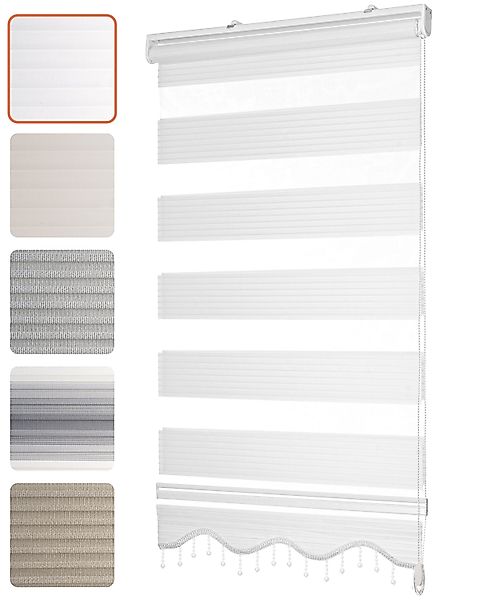 Doppelrollo Klemmfix, Fenstergardinen mit Perlen, Alpinaweiß, günstig online kaufen