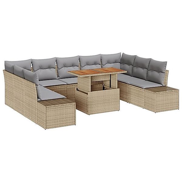 vidaXL Loungesofa 10-tlg. Garten-Essgruppe mit Kissen Beige Poly Rattan, 10 günstig online kaufen