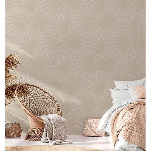 Bricoflor Palmen Tapete in Beige Gold Vliestapete mit Großen Blättern Ideal günstig online kaufen