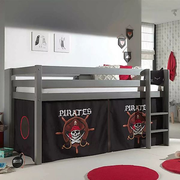 Spielbett Pirat in Grau und Schwarz Vorhang günstig online kaufen