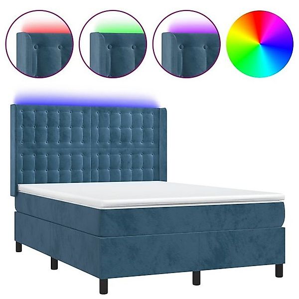 vidaXL Boxspringbett Boxspringbett mit Matratze LED Dunkelblau 140x200 cm S günstig online kaufen