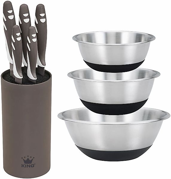 KING Schüssel "ANTHRA STEEL" 3 Schüsseln, 1 Messerblock, 5 Messer günstig online kaufen