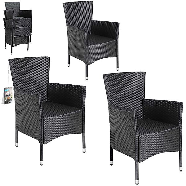 Casaria Gartenstuhl, Rattan Optik Stapelbar 160kg Belastbarkeit 3er Set Wet günstig online kaufen