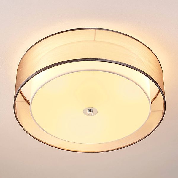 Lindby Deckenlampe Tobia, grau, Textil, Ø 50 cm, E27 günstig online kaufen