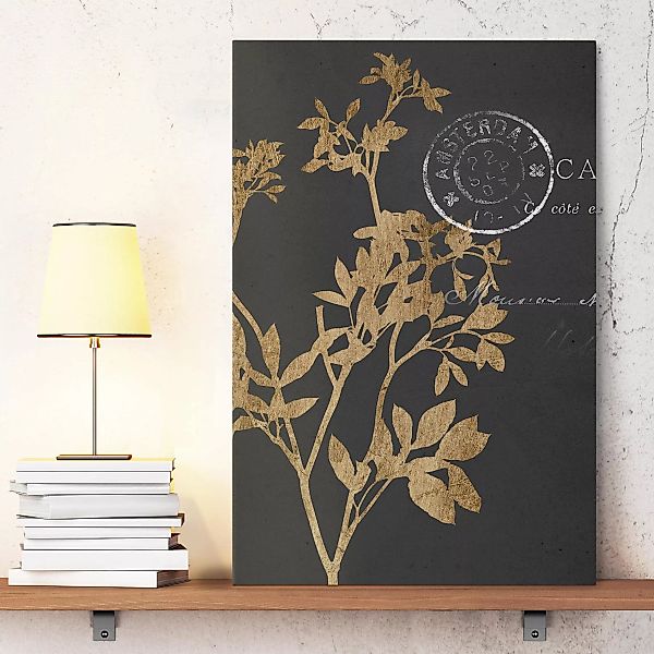 Leinwandbild Spruch - Hochformat Goldene Blätter auf Mokka I günstig online kaufen
